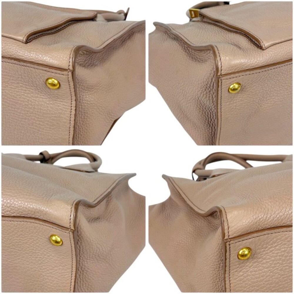 Prada 2-Way Tote Shoulder Bag Vittero Dino Leather Triangle Logo Pink Beige - Picture 6 of 14